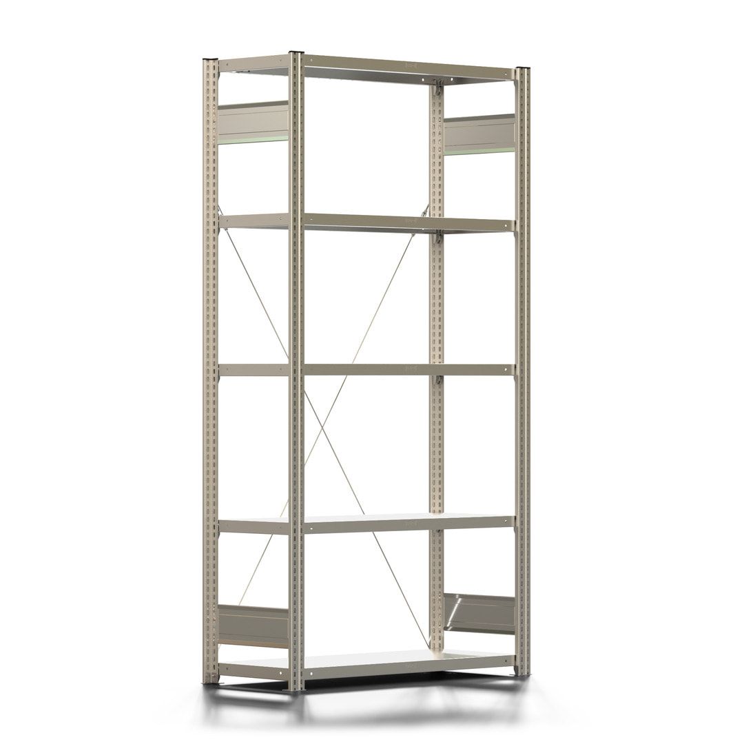 Fachbodenregal mit Tiefenriegel - 350 kg - 2.000 x 1.005 x 426 mm (HxBxT) - Anbauregal - 5 Böden - enzianblau - Lagerregal - Steckregal BERT
