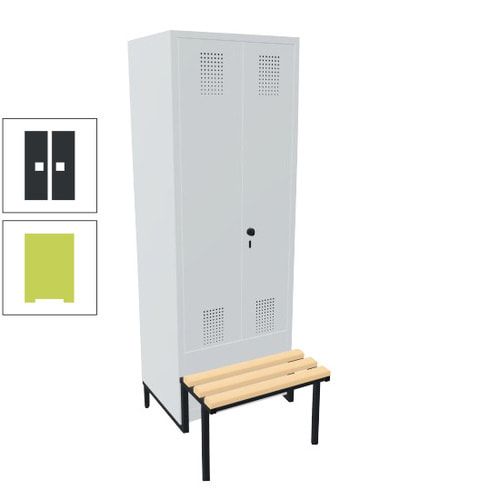 Doppel-Spind, Garderobenschrank, Buche Sitzbank integriert, 2 Abteile a 400 mm, Korpus anthrazitgrau, Tür anthrazitgrau, 1.850 x 800 x 815 mm (HxBxT)