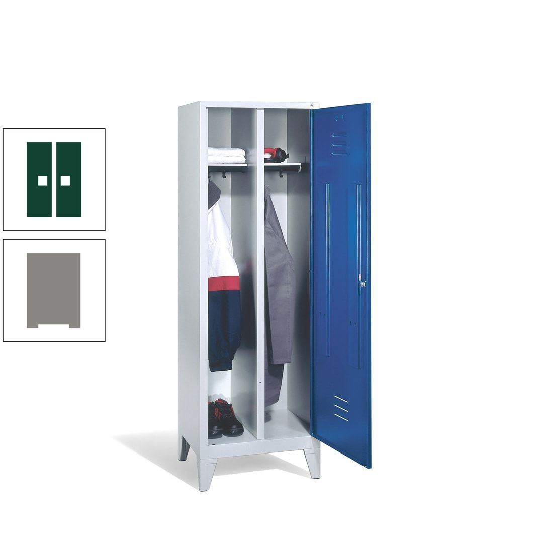 Doppel-Spind mit Großtür, Garderobenschrank mit Füßen, 2 Abteile a 300 mm, Korpus anthrazitgrau, Tür anthrazitgrau, 1.850 x 610 x 500 mm (HxBxT)