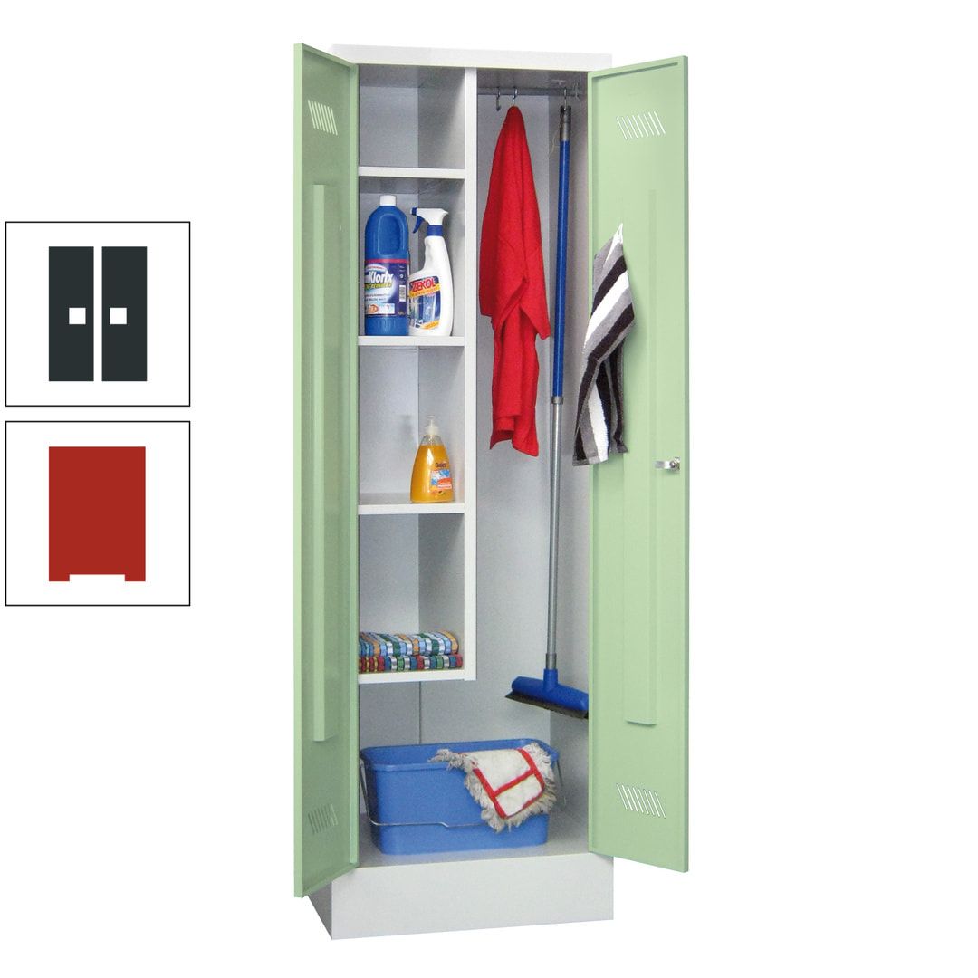 Putzschrank mit Sockel - 1 Abteil mit Trennwand - 1.850x600x500 mm (HxBxT) - Drehriegel - anthrazitgrau