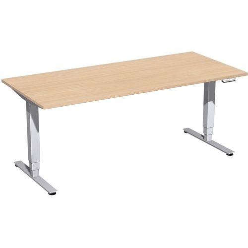 Schreibtisch, Elektro Pro+, elektronisch höhenverstellbar, 625-1.285 x 1.200 x 800 mm (HxBxT), Gestell silber, Dekor Buche