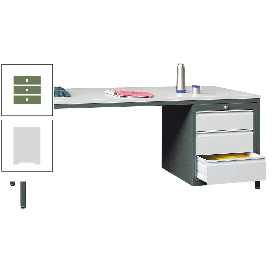 Meisterschreibtisch - 3 Schubladen 150 / 175 mm - 720 x 1.700 x 800 mm (HxBxT) - anthrazitgrau