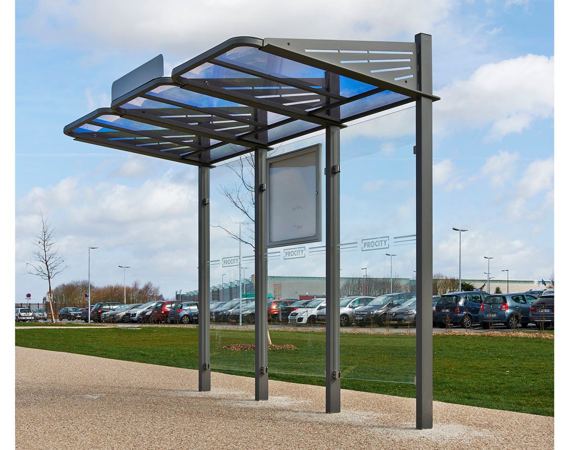 Buswartehalle - Unterstand - modular - Fahrplankasten - Haltestellenschild - 2.200 x 3.000 x 1.500 mm (HxBxT) - enzianblau