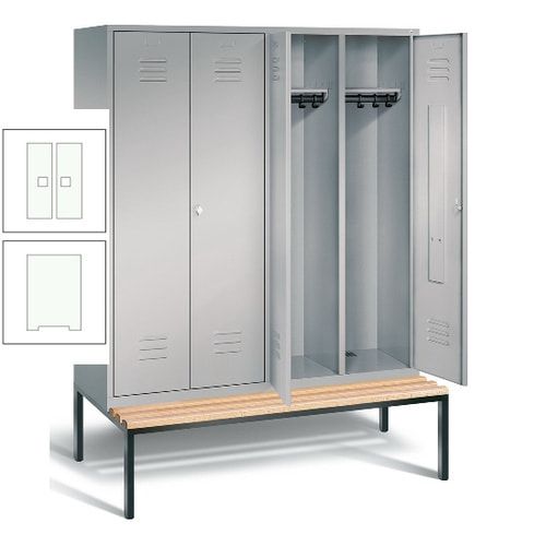Doppel-Spindschrank, Buche Sitzbank untergebaut, 4 Abteile a 400 mm, Korpus lichtgrau, Tür anthrazitgrau, 2.090 x 1.590 x 815 mm (HxBxT)