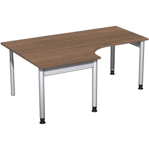 Eckschreibtisch, Eckteil 800 mm, links, Füße einseitig verkürzt, 4-Fuß Pro, höhenverstellbar, 680-800 x 1.600 x 1.200 mm (HxBxT), Dekor Ahorn