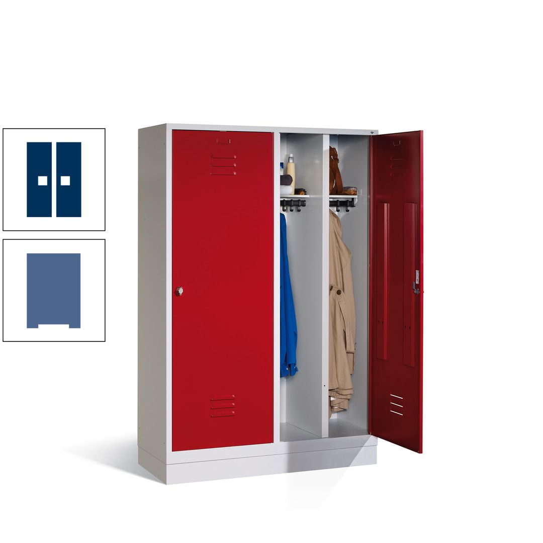 Doppel-Spind mit Großtüren, Garderobenschrank mit Sockel, 4 Abteile a 300 mm, Korpus anthrazitgrau, Tür anthrazitgrau, 1.800 x 1.190 x 500 mm (HxBxT)
