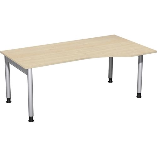 Eckschreibtisch, Ecke rechts, Füße einseitig verkürzt, 4-Fuß Pro, höhenverstellbar, 680-800 x 1.600 x 1.000 mm (HxBxT), Dekor Ahorn