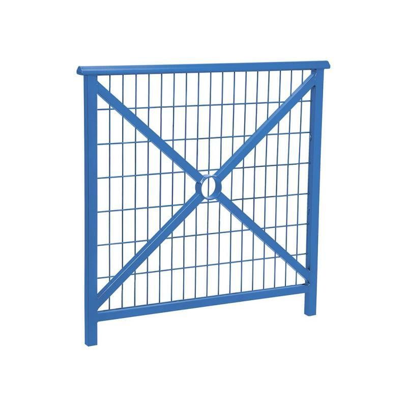 Geländer Kreuz und Gitter - 1.000 x 1.000 mm - abgerundeter Handlauf - Farbe enzianblau - Außengeländer Systemgeländer