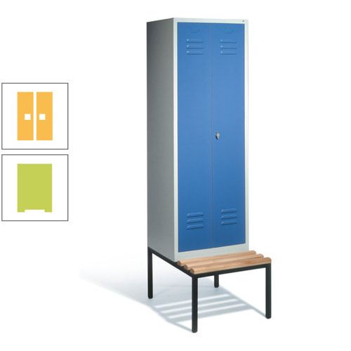 Doppel-Spindschrank, Buche Sitzbank untergebaut, 2 Abteile a 300 mm, Korpus lichtgrau, Tür anthrazitgrau, 2.090 x 610 x 815 mm (HxBxT)