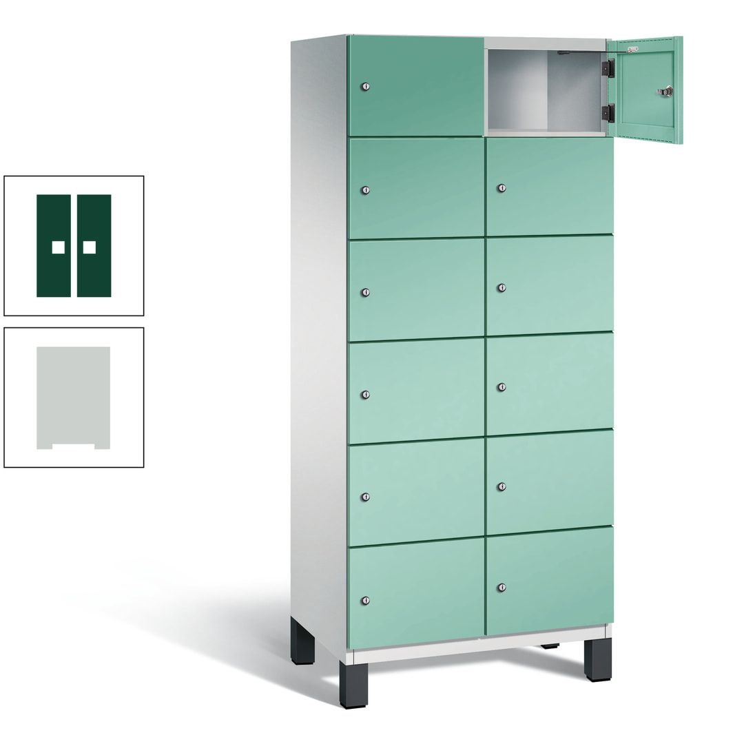 Fächerschrank, Stahlschrank, 12 Fächer, Türöffnungsbegrenzer, Füße, 1.980 x 800 x 525 mm (HxBxT), Korpus anthrazitgrau, Front anthrazitgrau