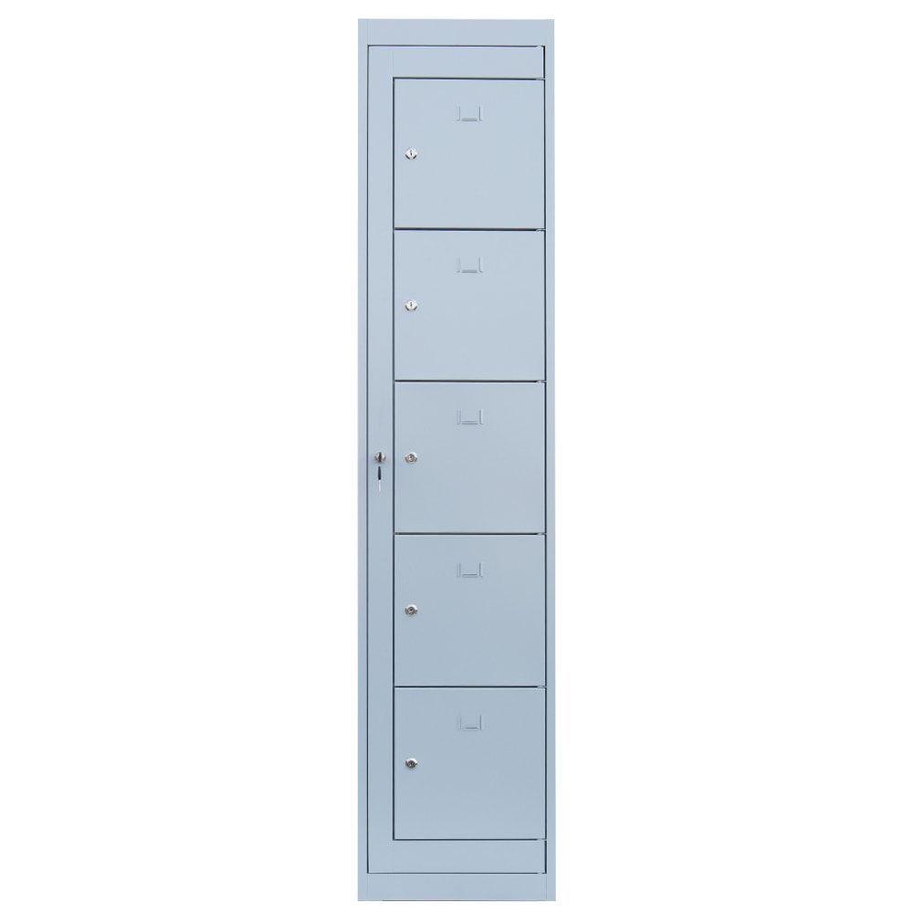 Verteilerschrank, Ausgabeschrank, Fächerschrank, Zentraltür, 1 Abteil, 5 Fächer, 1.800 x 400 x 500 mm (HxBxT), Korpus lichtgrau, Front enzianblau