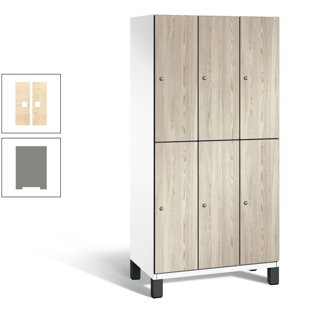 Fächerschrank, Garderobenschrank, mit Füßen, 3 Abteile, 1.980 x 900 x 525 mm (HxBxT), Korpus anthrazitgrau, Tür Donau-Ahorn