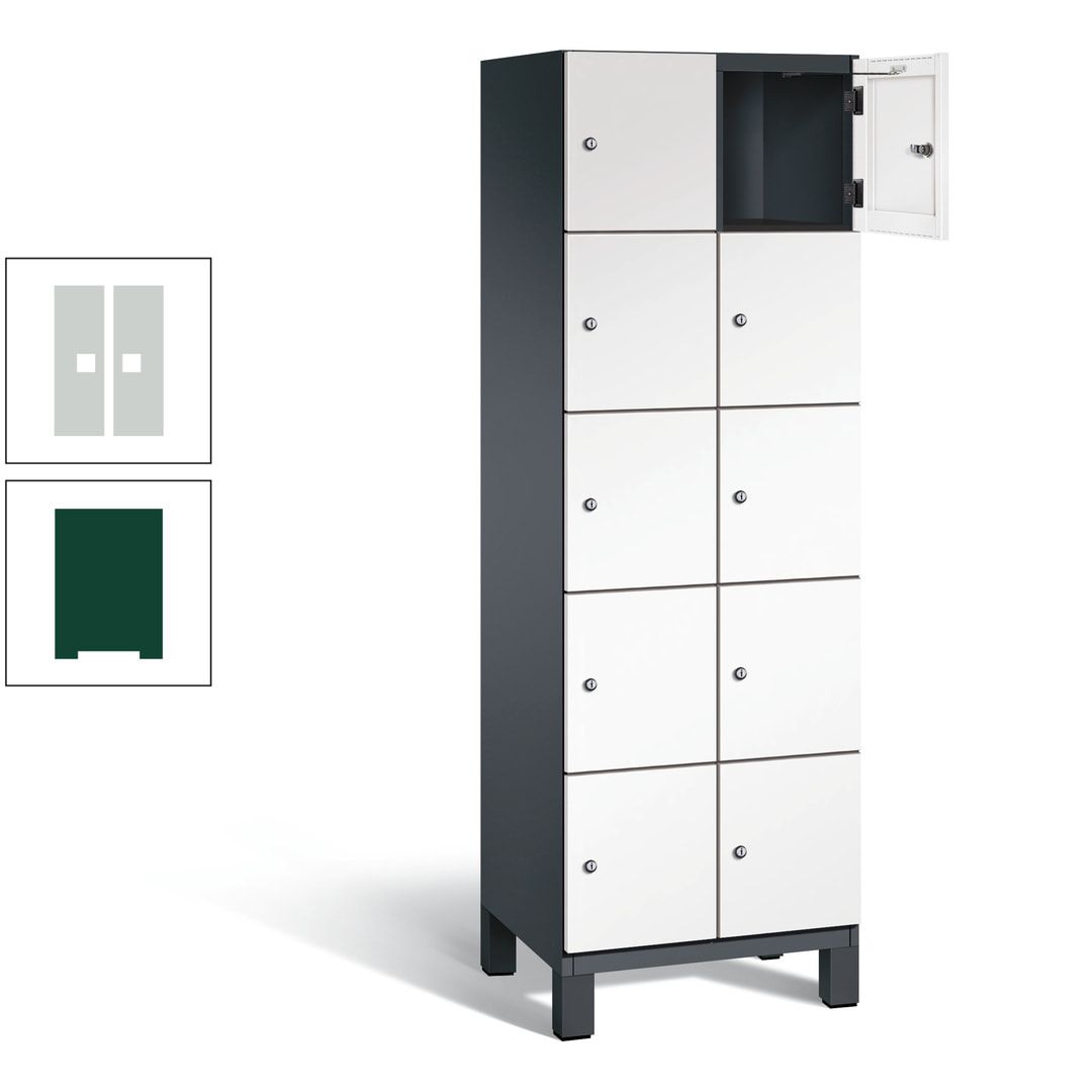 Fächerschrank, Stahlschrank, 10 Fächer, Türöffnungsbegrenzer, Füße, 1.980 x 600 x 525 mm (HxBxT), Korpus anthrazitgrau, Front anthrazitgrau