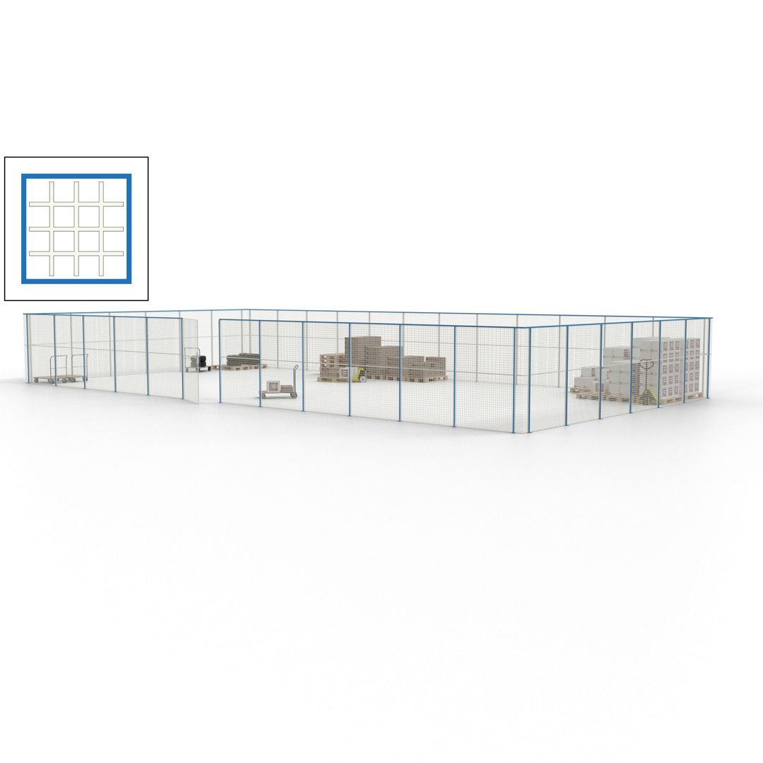 Maschinen Schutzgitter - Hallentrennwand - Sicherheitszaun - Tür - 54 m - 2.200 x 18.400 x 9.400 mm (HxBxT) - enzianblau