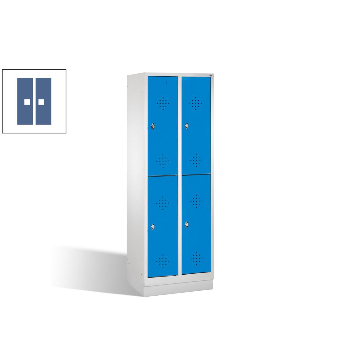 Garderobenschrank, 2 Abteile, 4 Fächer, 1.800 x 610 x 500 mm (HxBxT), Drehriegel, Sockel, Korpus anthrazitgrau, Türen anthrazitgrau