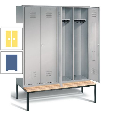 Doppel-Spindschrank, Buche Sitzbank untergebaut, 4 Abteile a 400 mm, Korpus lichtgrau, Tür anthrazitgrau, 2.090 x 1.590 x 815 mm (HxBxT)