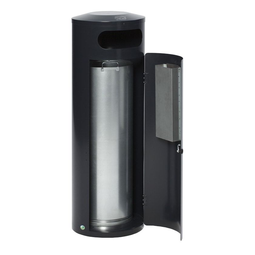 Abfallsammler mit Ascher, Volumen 70 l, 1.045 x 420 x 420 mm (HxBxT), Antik-silber, Mülleimer mit Aschenbecher, Abfallbehälter