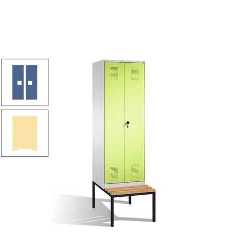 Doppel-Spind, Garderobenschrank, Buche Sitzbank untergebaut, 2 Abteile a 300 mm, Korpus anthrazitgrau, Tür anthrazitgrau, 2.090 x 600 x 815 mm (HxBxT)