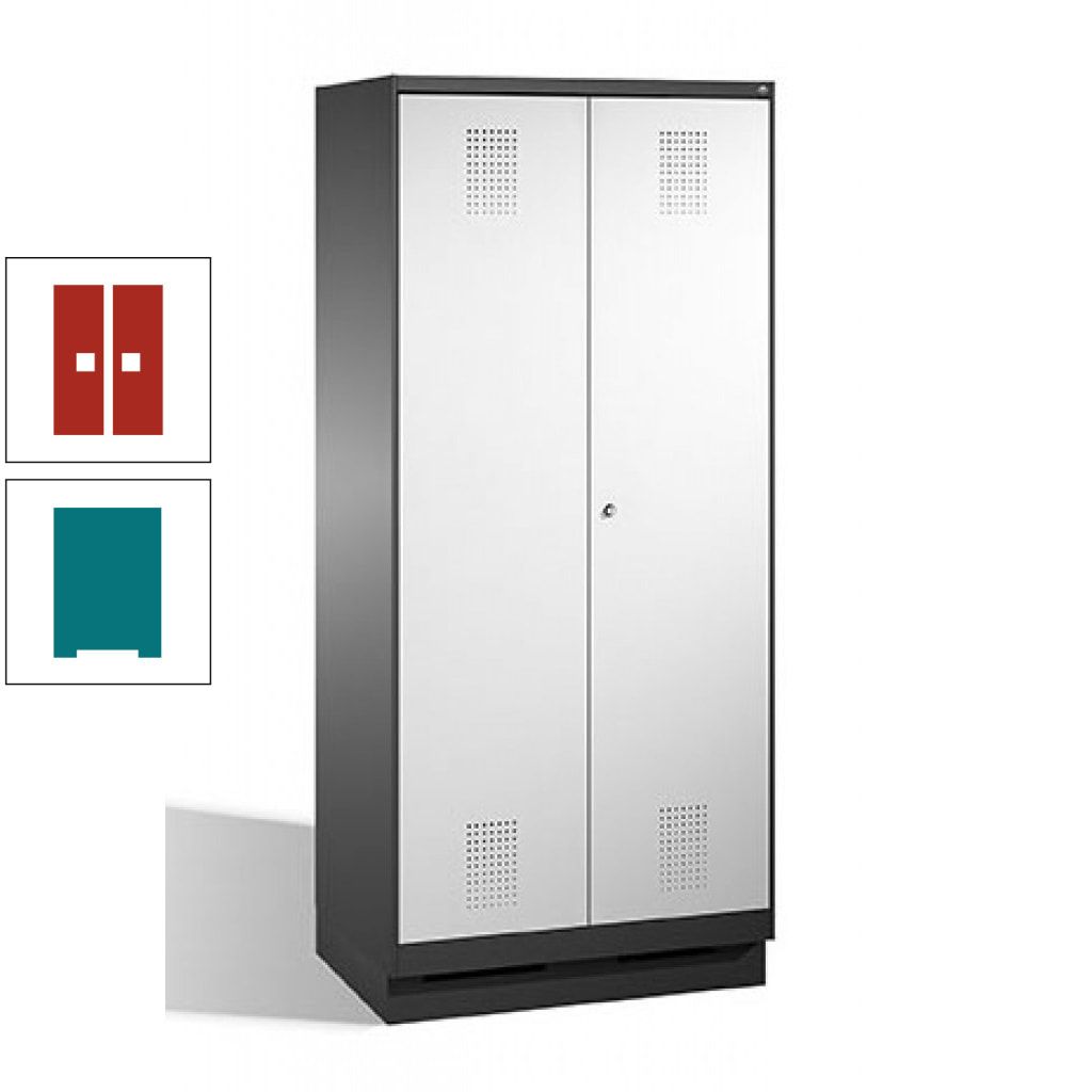 Doppel-Spind, Doppeltüren, Garderobenschrank mit Sockel, 2 Abteile a 400 mm, Korpus anthrazitgrau, Tür anthrazitgrau, 1.800 x 800 x 500 mm (HxBxT)