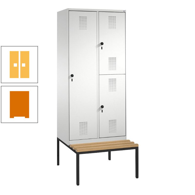 Garderobenschrank, Spind ein- und doppelstöckig Sitzbank, 2 Abteile, 3 Fächer, 2.090 x 800 x 500 mm (HxBxT), Front anthrazitgrau, Korpus anthrazitgrau