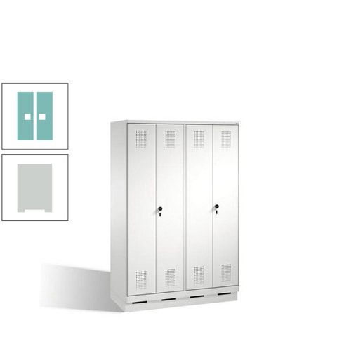 Doppel-Spind, Doppeltüren, Garderobenschrank mit Sockel, 4 Abteile a 300 mm, Korpus anthrazitgrau, Tür anthrazitgrau, 1.800 x 1.200 x 500 mm (HxBxT)