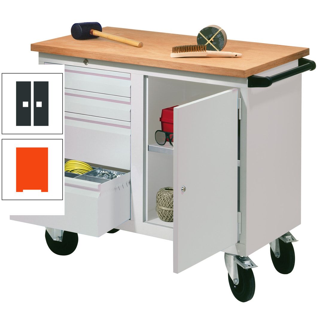 Mobile Werkbank - Werkstattwagen - 915 x 1.090 x 600 mm - 4 Schubladen und Schrankfach - anthrazitgrau