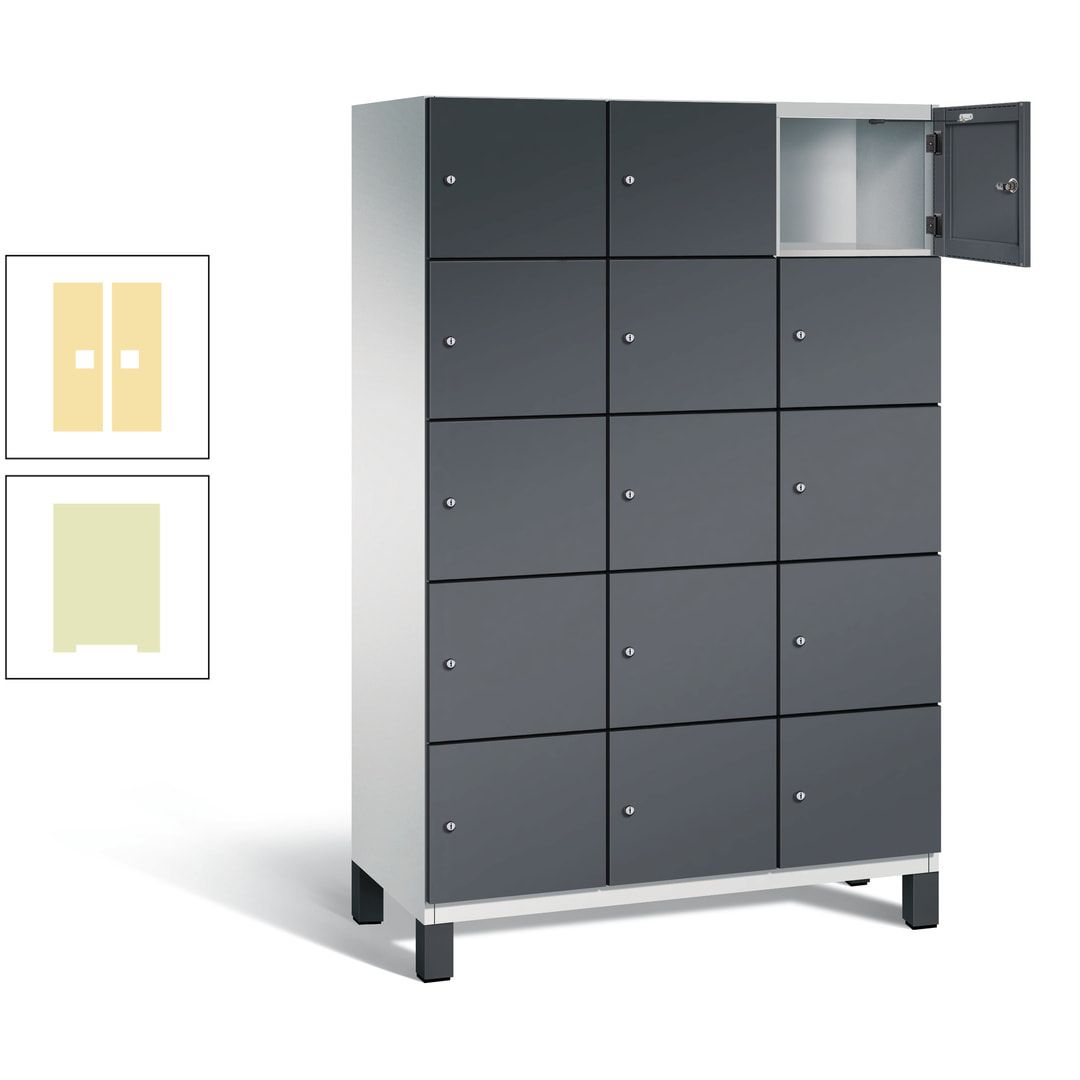 Fächerschrank, Stahlschrank, 15 Fächer, Türöffnungsbegrenzer, Füße, 1.980 x 1.200 x 525 mm (HxBxT), Korpus anthrazitgrau, Front anthrazitgrau