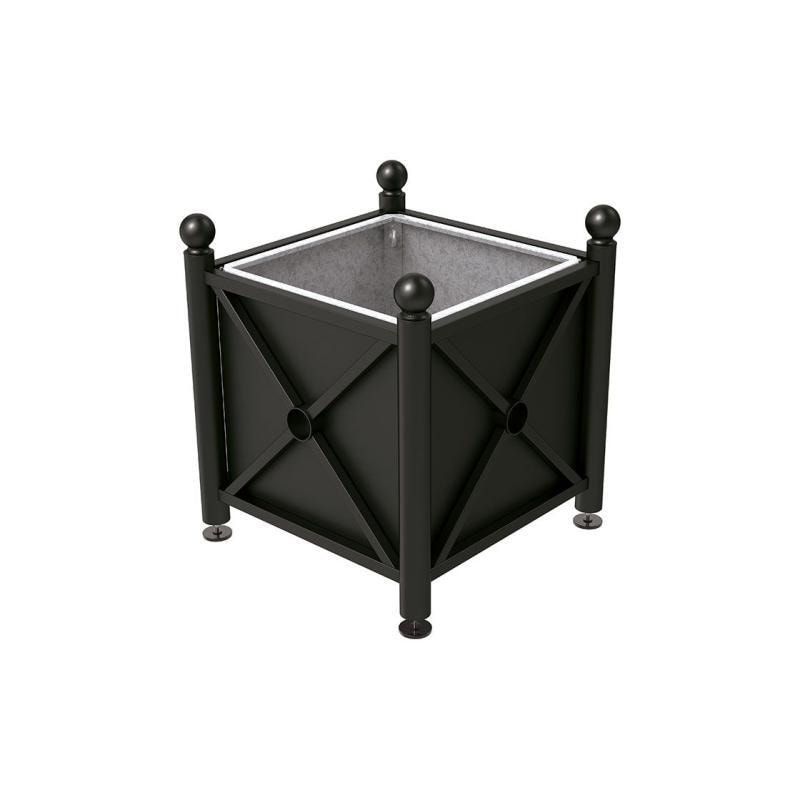 Pflanzbehälter, Stahlblech feuerverzinkt, verstellbare Füße, Innenfach feuerverzinkt, Kopf Agora, 750 x 800 x 800 mm (HxBxT), enzianblau
