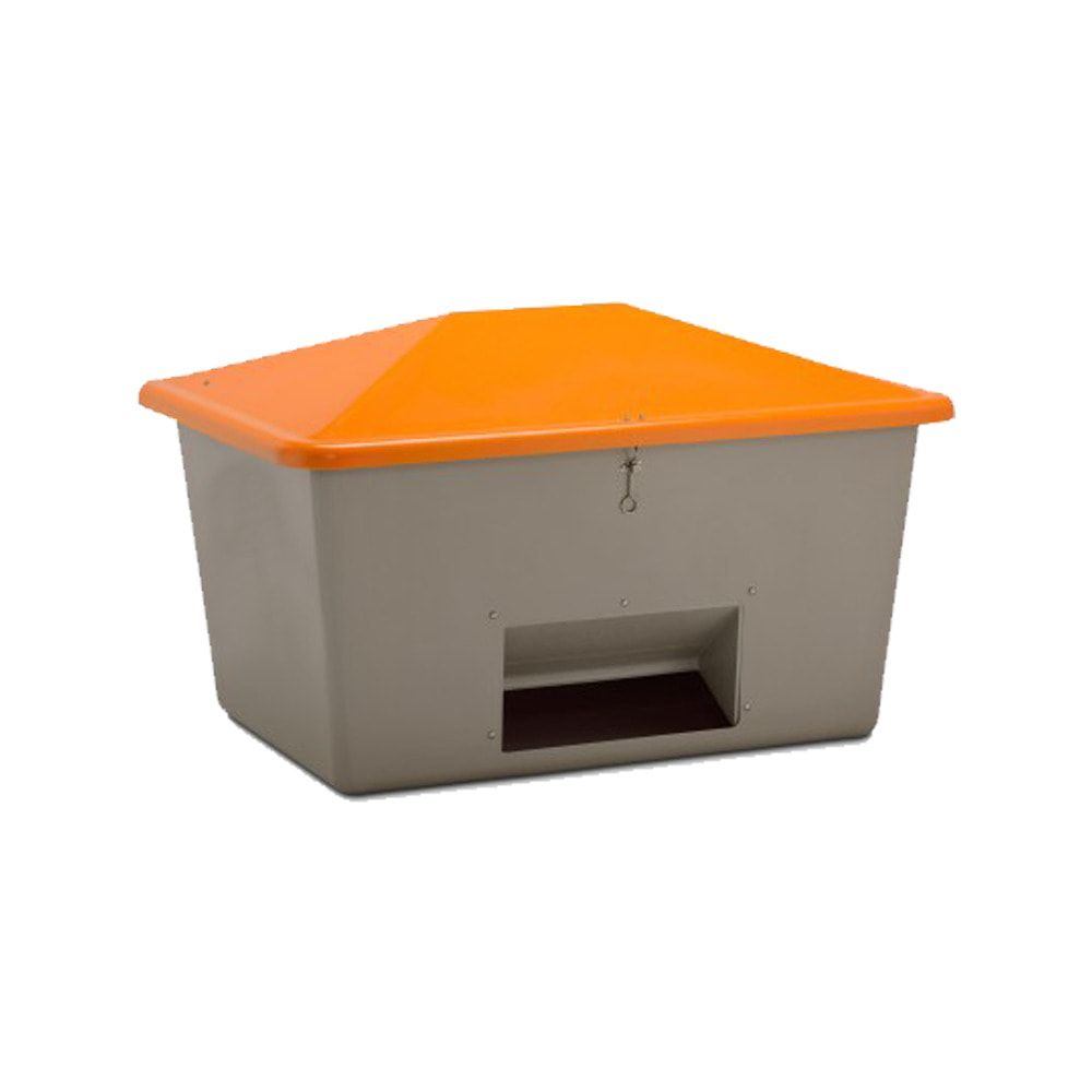 Streugutbehälter für Streusalz, Winterstreumittel, Futtermittel, mit Entnahmeöffnung, 1.100 l Volumen, 1.010 x 1.630 x 1.210 mm (HxBxT), grau/orange