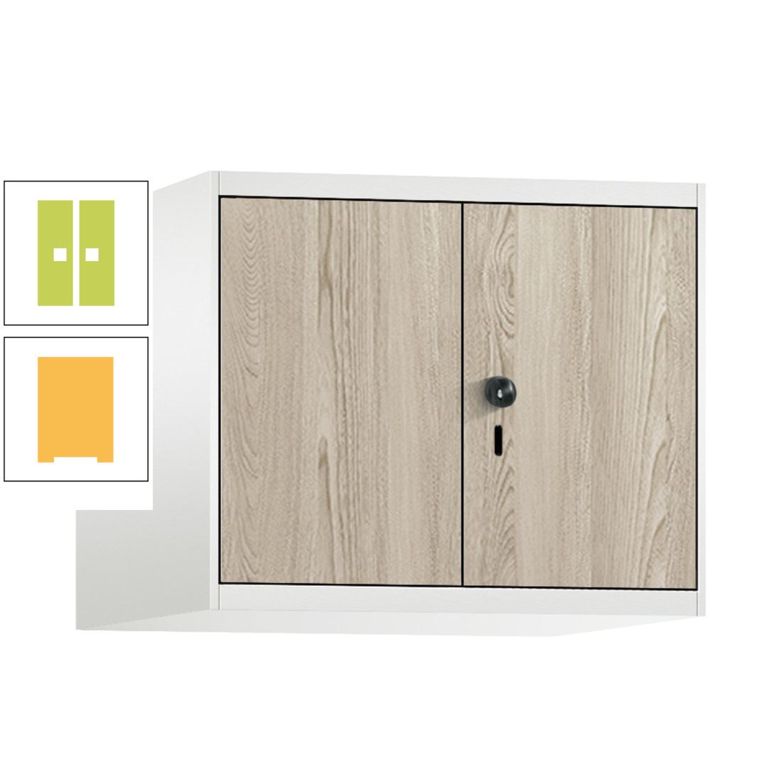 Aufsatzschrank, Schrankaufsatz, Türen paarweise, 2 Fächer a 300 mm, Farbe Pastellgelb, Tür anthrazitgrau , 500 x 600 x 500 mm (HxBxT)