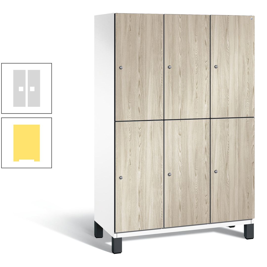 Fächerschrank, Garderobenschrank, mit Füßen, 3 Abteile, 1.980 x 1.200 x 525 mm (HxBxT), Korpus anthrazitgrau, Tür Donau-Ahorn