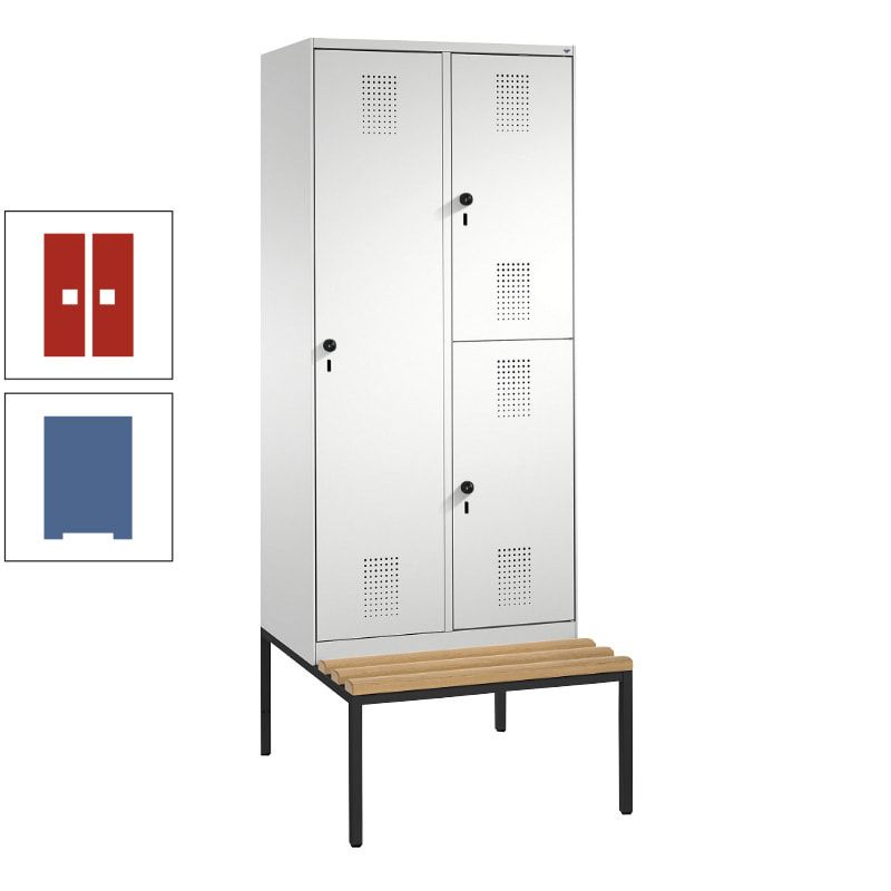 Garderobenschrank, Spind ein- und doppelstöckig Sitzbank, 2 Abteile, 3 Fächer, 2.090 x 800 x 500 mm (HxBxT), Front anthrazitgrau, Korpus anthrazitgrau