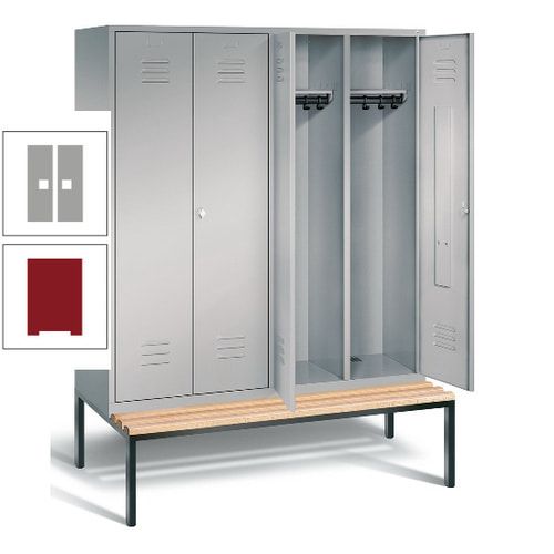 Doppel-Spindschrank, Buche Sitzbank untergebaut, 4 Abteile a 400 mm, Korpus lichtgrau, Tür anthrazitgrau, 2.090 x 1.590 x 815 mm (HxBxT)