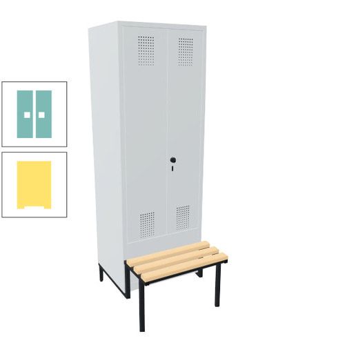 Doppel-Spind, Garderobenschrank, Buche Sitzbank integriert, 2 Abteile a 400 mm, Korpus anthrazitgrau, Tür anthrazitgrau, 1.850 x 800 x 815 mm (HxBxT)