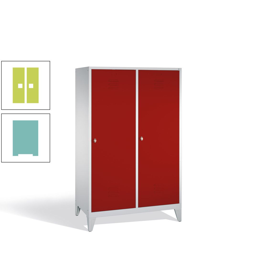 Doppel-Spind mit 2 Großtüren, Garderobenschrank mit Füßen, 4 Abteile a 300 mm, Korpus anthrazitgrau, Tür anthrazitgrau, 1.850 x 1.190 x 500 mm (HxBxT)