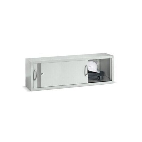 C+P Aufsatzschrank mit Schiebetüren, Büroschrank, 1 Fachboden, Korpusfarbe lichtgrau, Frontfarbe enzianblau, 790 x 1.200 x 400 mm (HxBxT)