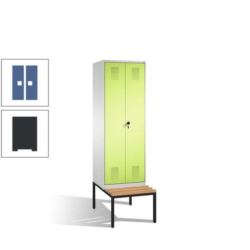 Doppel-Spind, Garderobenschrank, Buche Sitzbank untergebaut, 2 Abteile a 300 mm, Korpus anthrazitgrau, Tür anthrazitgrau, 2.090 x 600 x 815 mm (HxBxT)
