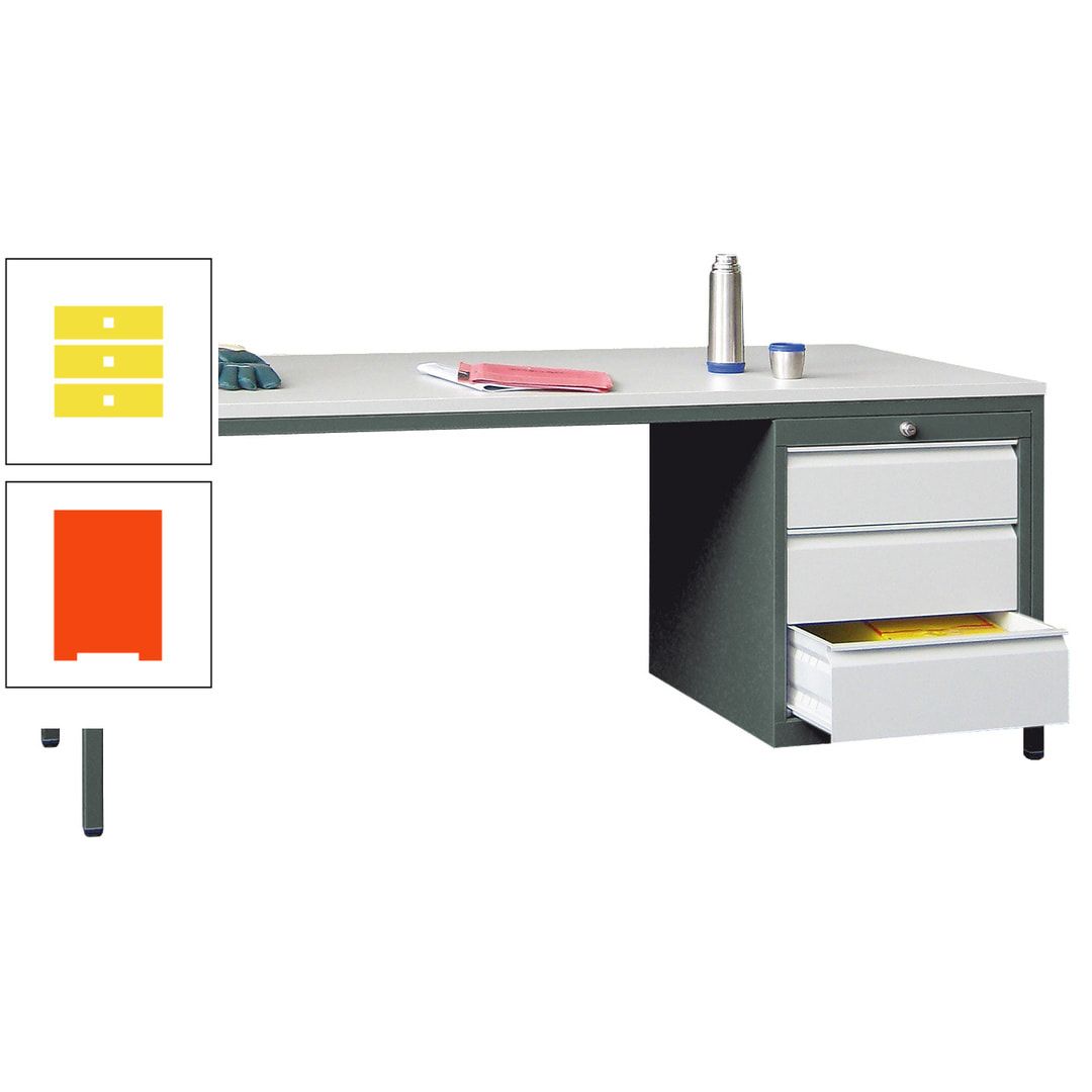 Meisterschreibtisch - 3 Schubladen 150 / 175 mm - 720 x 1.700 x 800 mm (HxBxT) - anthrazitgrau