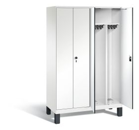 Doppel-Spind, Garderobenschrank mit Füßen, 4 Abteile a 300 mm, Korpus Vulkangrau, Holzdekor, 1.850 x 1.200 x 500 mm (HxBxT)