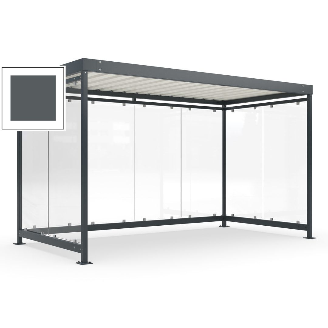 Fahrradunterstand, Fahrgastunterstand, Bushaltestelle, Bausatz, 12-13 Personen, 2.510 x 4.195 x 2.165 mm (HxBxT), 8 Wände, Achatgrau