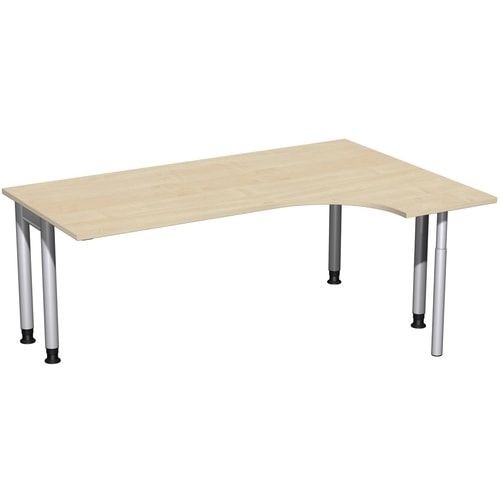 Eckschreibtisch, Ecke rechts, Füße einseitig verkürzt, 4-Fuß Pro, höhenverstellbar, 680-800 x 1.600 x 1.200 mm (HxBxT), Dekor Ahorn