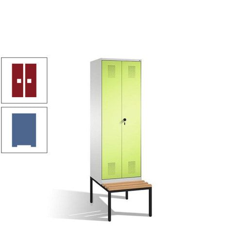 Doppel-Spind, Garderobenschrank, Buche Sitzbank untergebaut, 2 Abteile a 300 mm, Korpus anthrazitgrau, Tür anthrazitgrau, 2.090 x 600 x 815 mm (HxBxT)