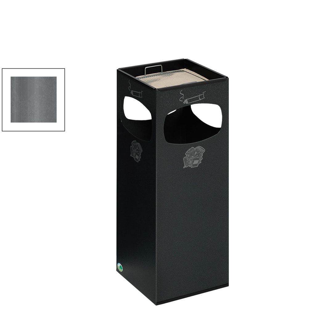 Abfalleimer mit Ascher - Volumen 29 l - eckig - 660 x 250 x 250 mm (HxBxT) - Antik-silber