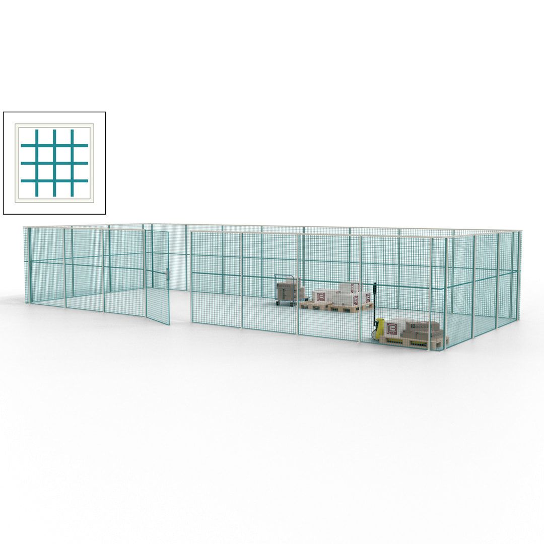 Maschinen Schutzgitter - Hallentrennwand - Sicherheitszaun - Tür - 33 m - 2.200 x 12.400 x 4.900 mm (HxBxT) - enzianblau