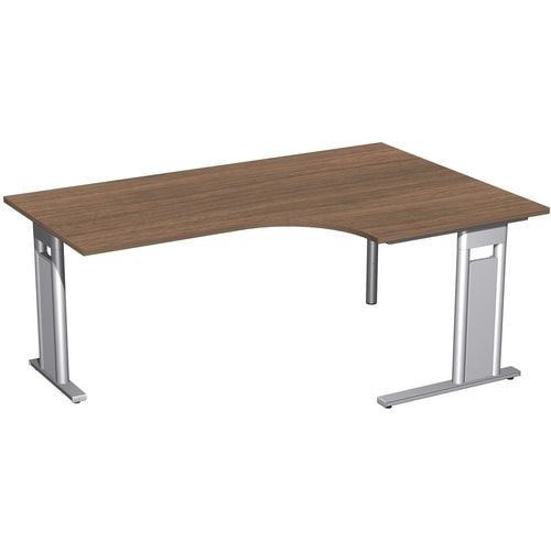 Eckschreibtisch, Eckteil 800 mm, Ecke rechts, Füße einseitig verkürzt, C-Fuß Pro, 720 x 1.600 x 1.200 mm (HxBxT), Gestell silber, Dekor Ahorn
