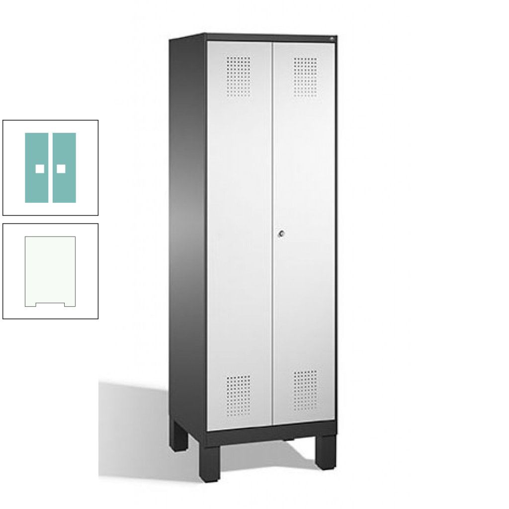 Doppel-Spind, Doppeltüren, Garderobenschrank mit Füßen, 2 Abteile a 300 mm, Korpus anthrazitgrau, Tür anthrazitgrau, 1.850 x 600 x 500 mm (HxBxT)