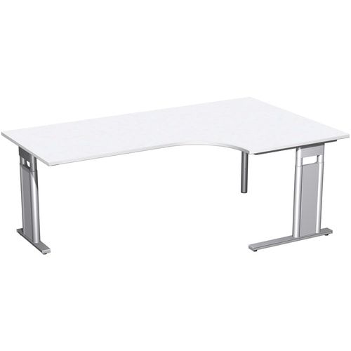 Eckschreibtisch, Eckteil 800 mm, rechts, Füße einseitig verkürzt, C-Fuß Pro, höhenverstellbar, 680-820 x 1.600 x 1.200 mm (HxBxT), Dekor Ahorn