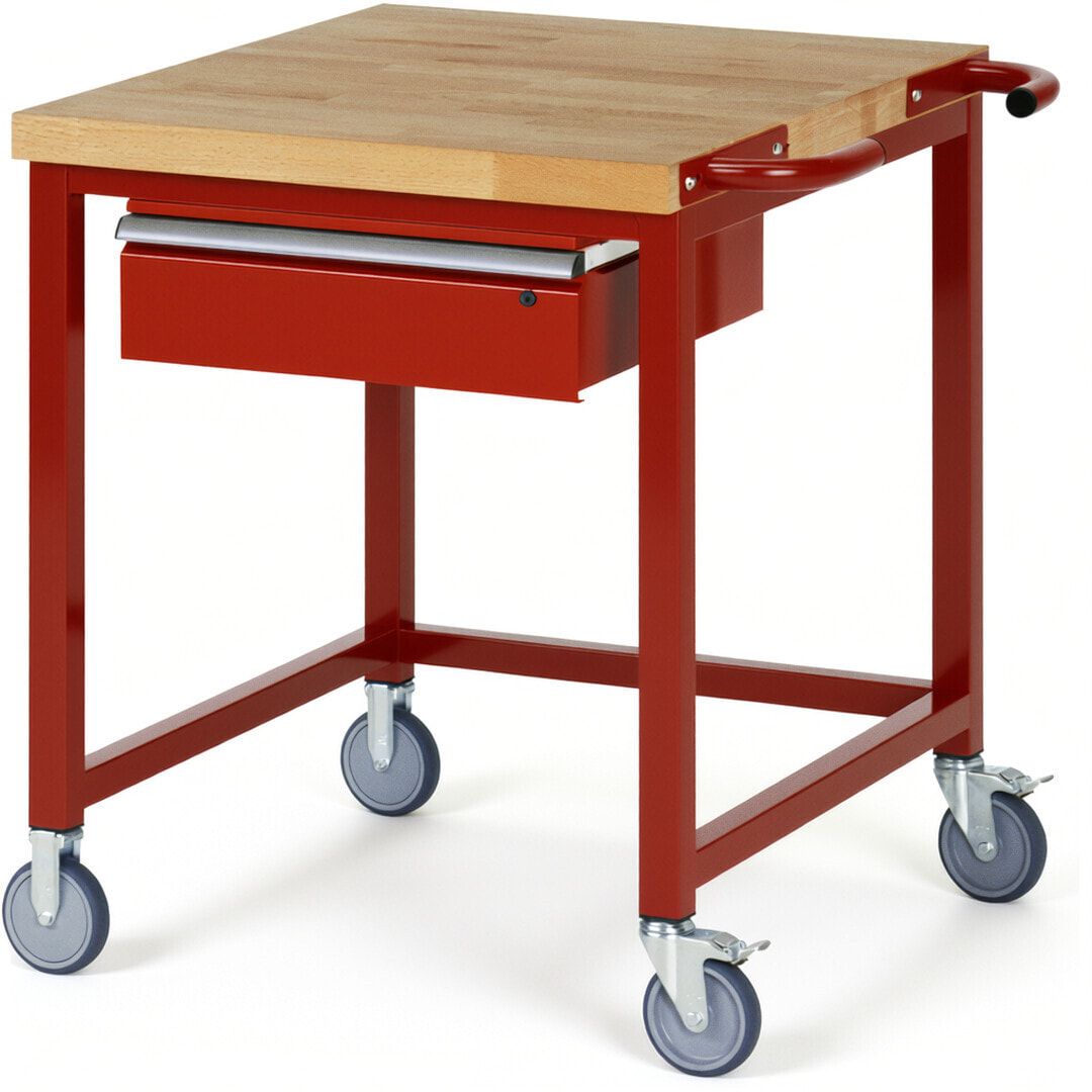 Mobile Werkbank mit 1 Schublade - 150:1 - höhenverstellbar 880-1.080 mm - 750 x 900 mm (BxT) - 450 kg - Buche - Anthrazitgrau