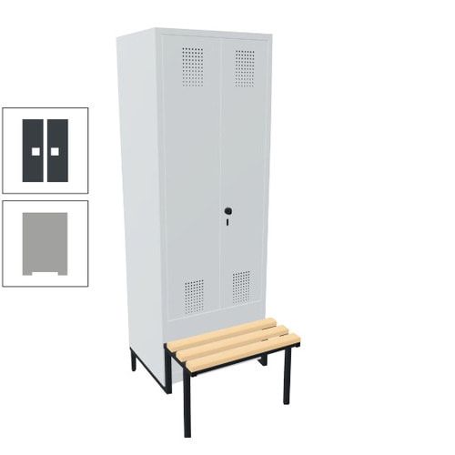 Doppel-Spind, Garderobenschrank, Buche Sitzbank integriert, 2 Abteile a 400 mm, Korpus anthrazitgrau, Tür anthrazitgrau, 1.850 x 800 x 815 mm (HxBxT)