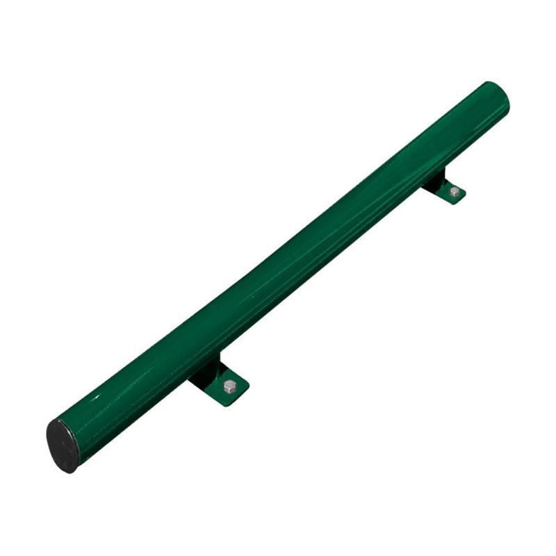 Radstop aus Stahl, Parkplatzabgrenzung, Stahlrohr, Durchmesser 76 mm, Montage auf Bodenplatten, 116 x 1.800 mm (HxB), Farbe enzianblau